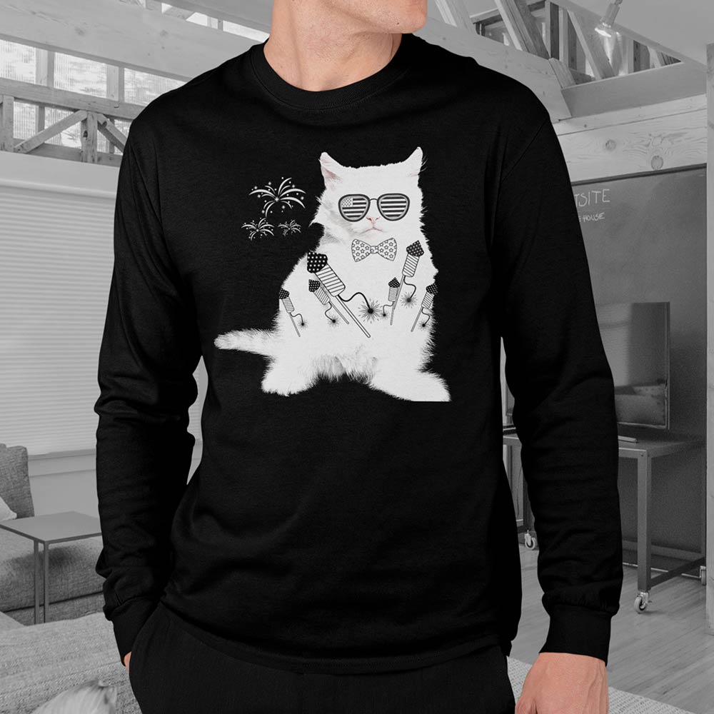 Cute white cat print long sleeve t-shirt