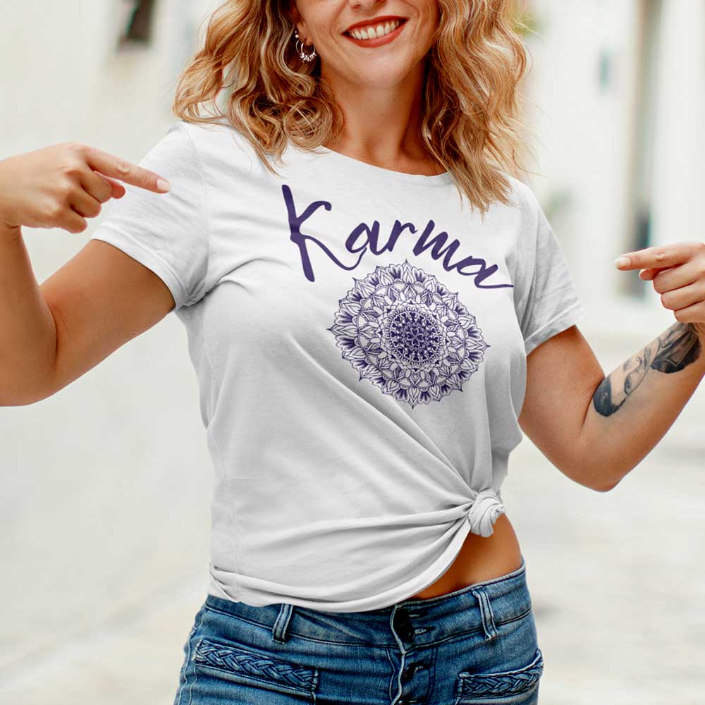 Mandala Print Karma Design T-Shirt for Women