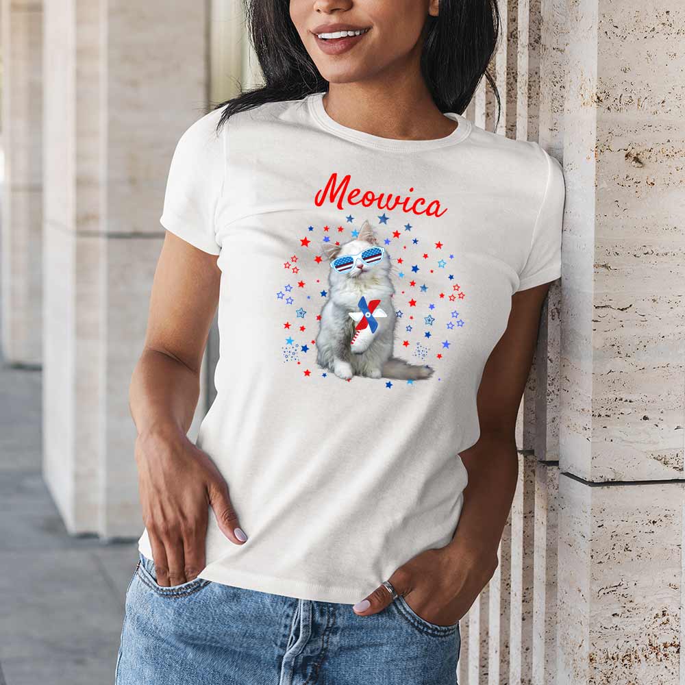 Meowica T-Shirts for Women & Girls - Patriotic Cat-themed Apparel
