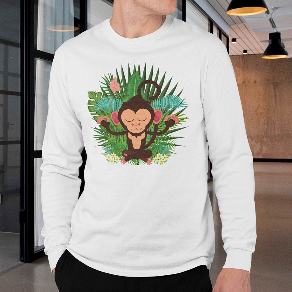 Unique men's t-shirt with a meditation monkey print