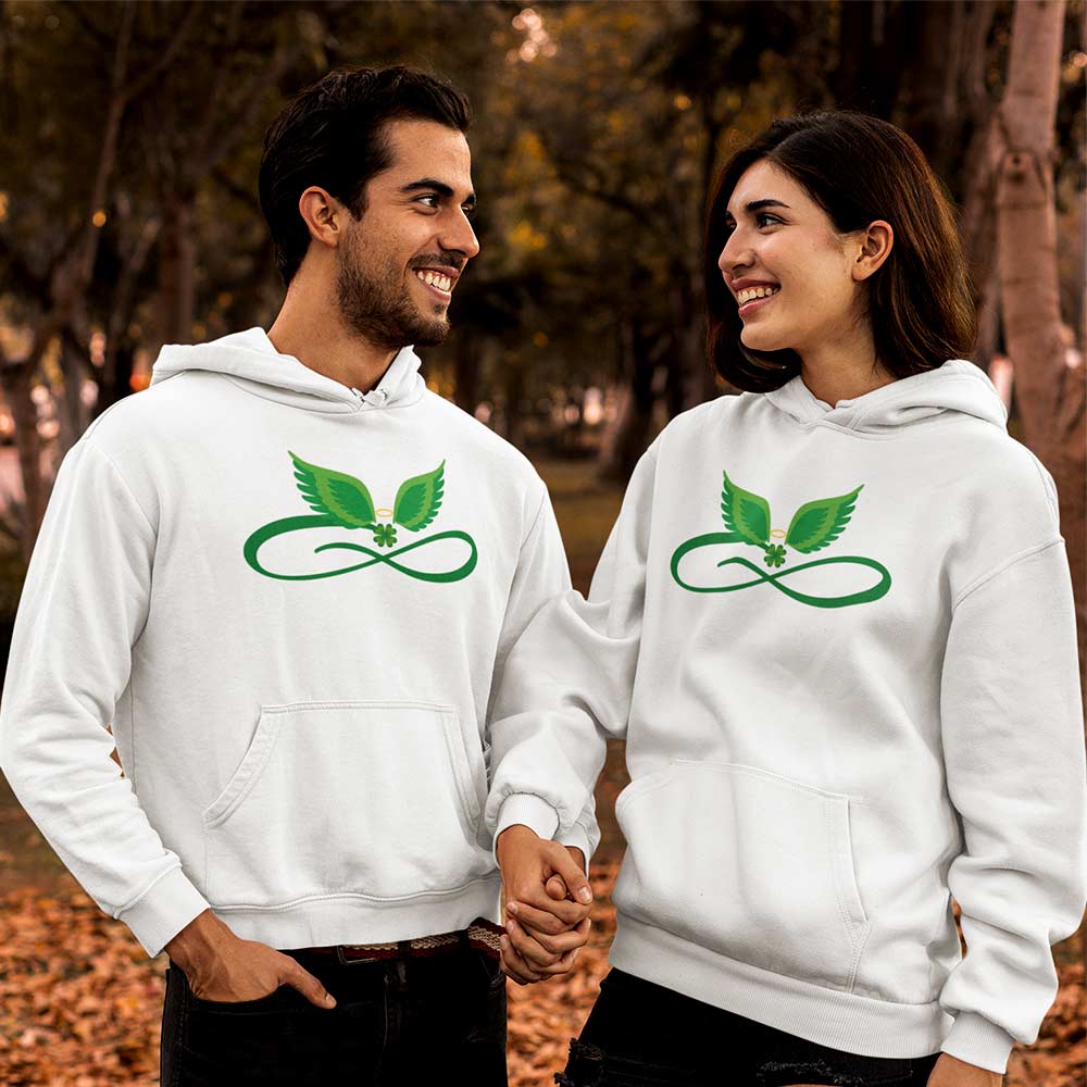 White leaf graphic print hoodies for men and women with unique designs