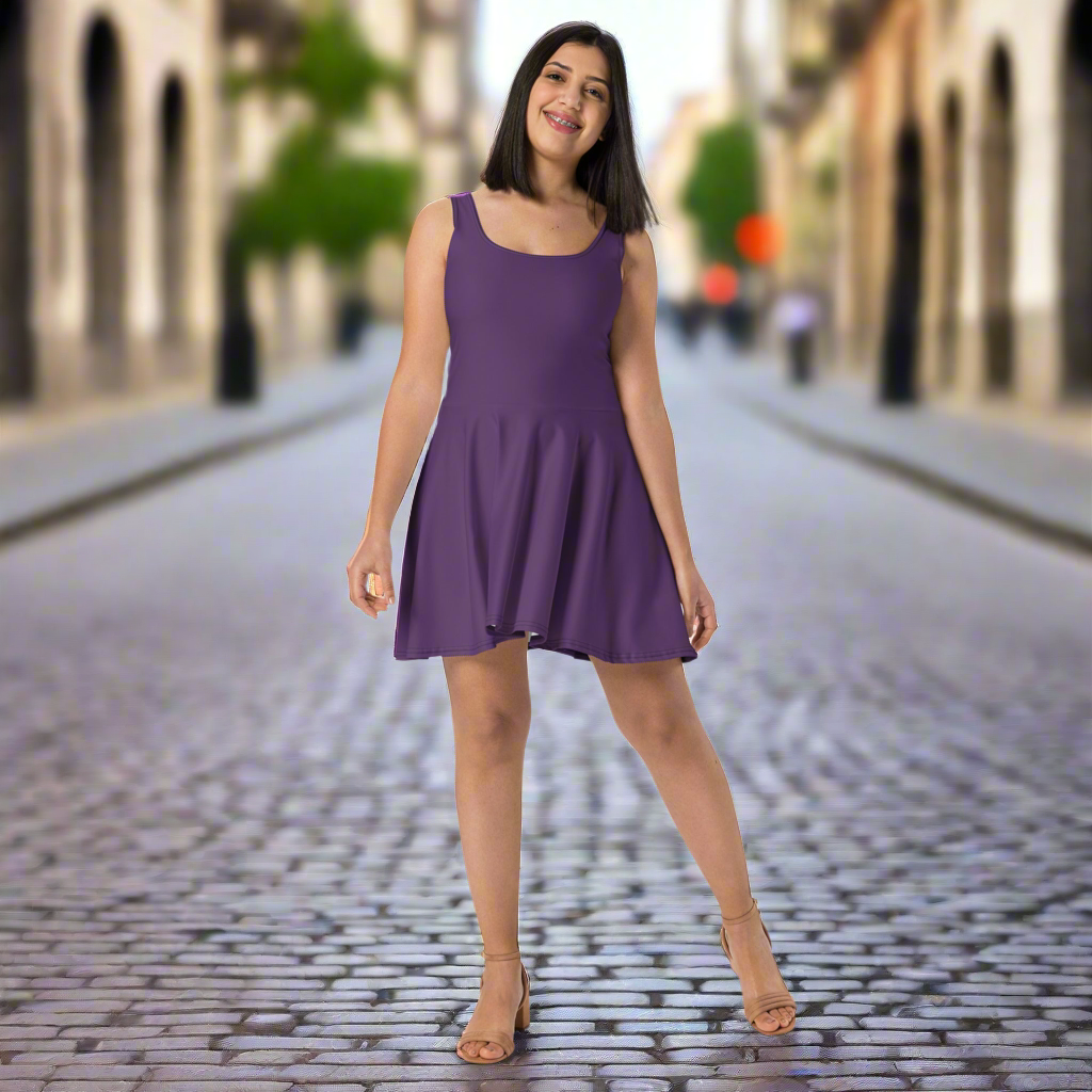 purple sleeveless skater dress Purple Floral Women's Skater Dress, Sleeveless Elegant Summer Wear, Mother's Day Outfit, Stylish Spring Dress, Women's Fashion Dress, Floral