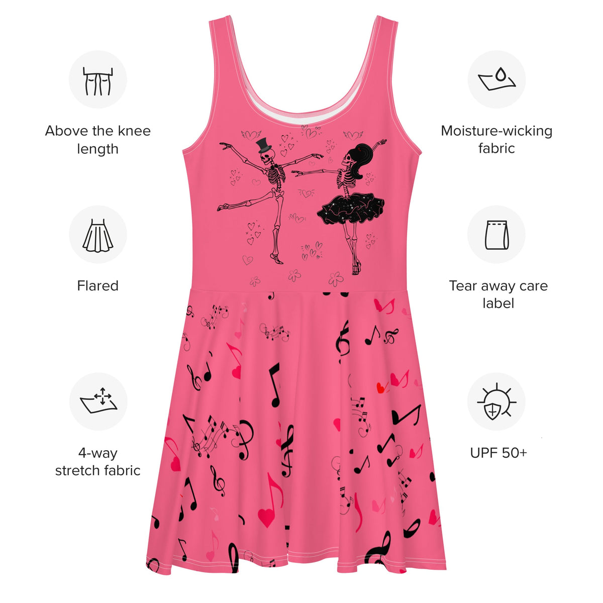 Cute Skeletons Dance Love Halloween Skater Dress