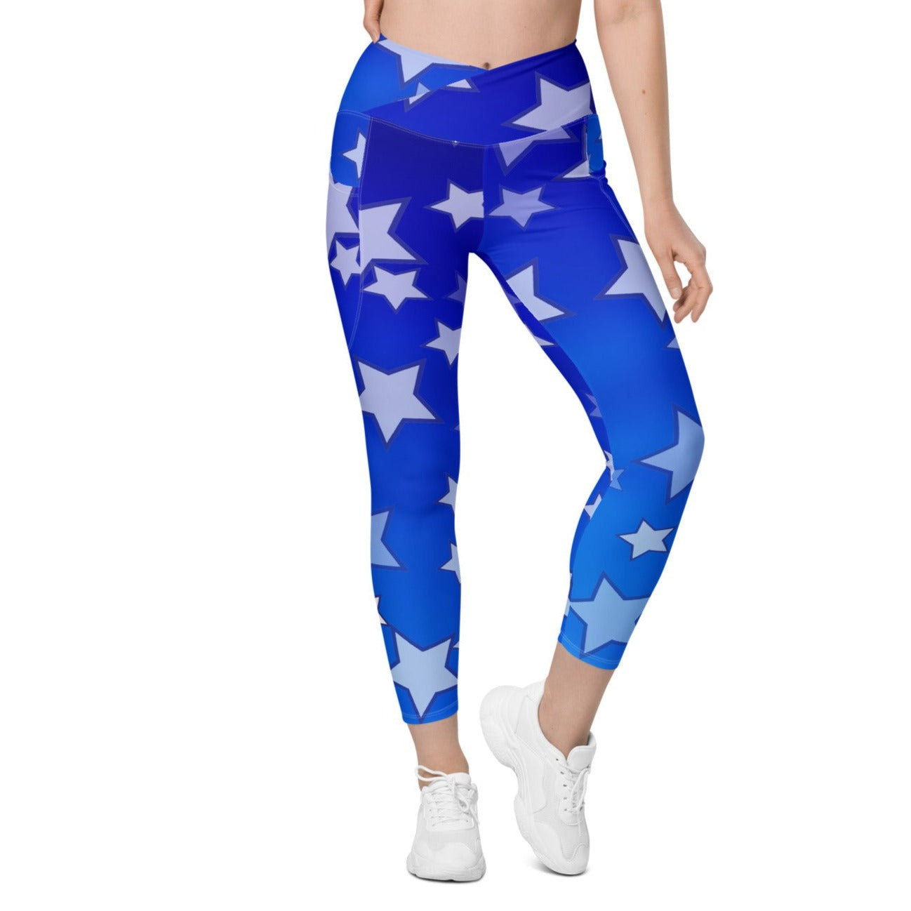 Blue Stars Crossover leggings with pockets, lioness-love.com