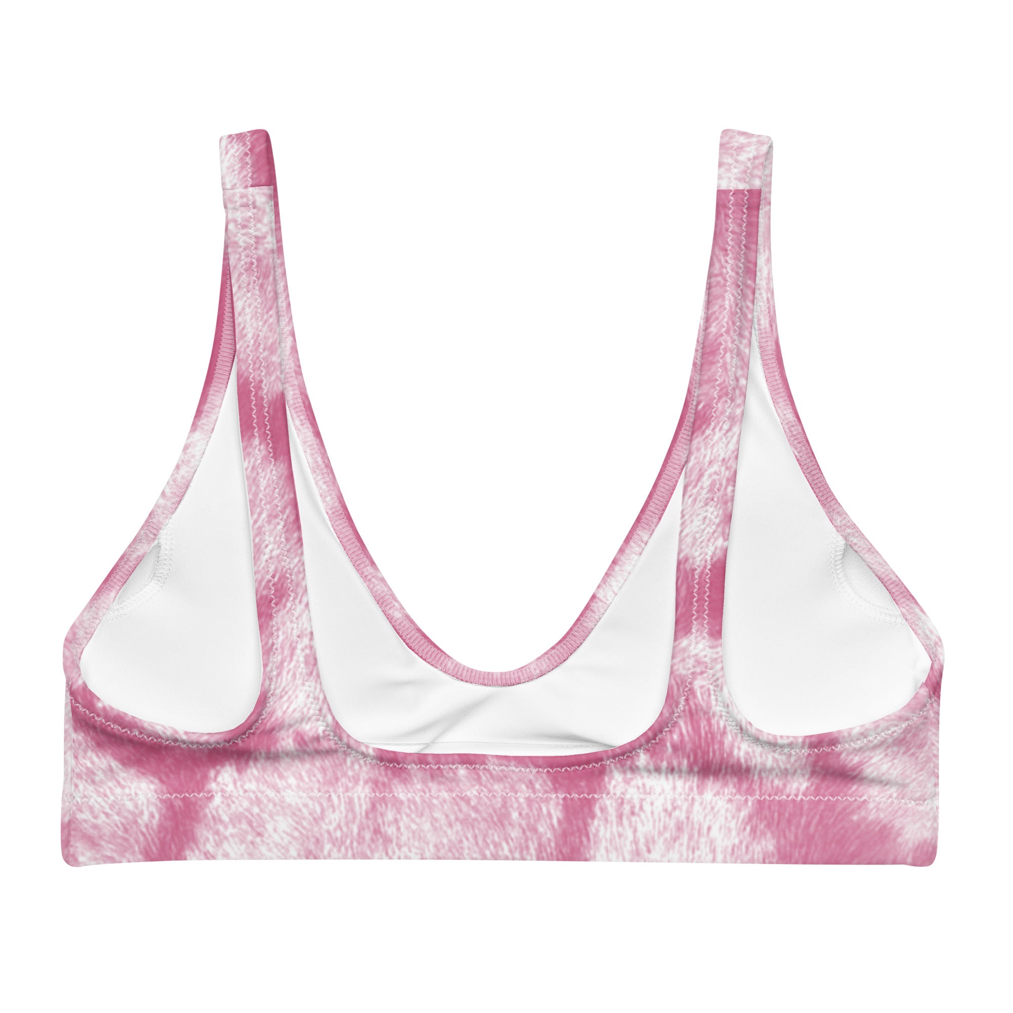 Discover our stylish Pink & White Printed Bikini Top for ladies.