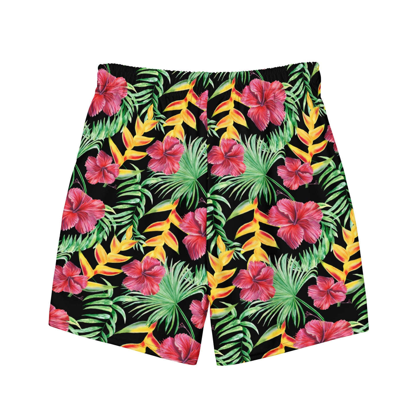 Red hibiscus flower swim trunks for men