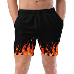 Bold and trendy swim trunks with fiery print for men