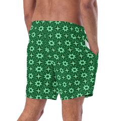 Green floral swim trunks for men