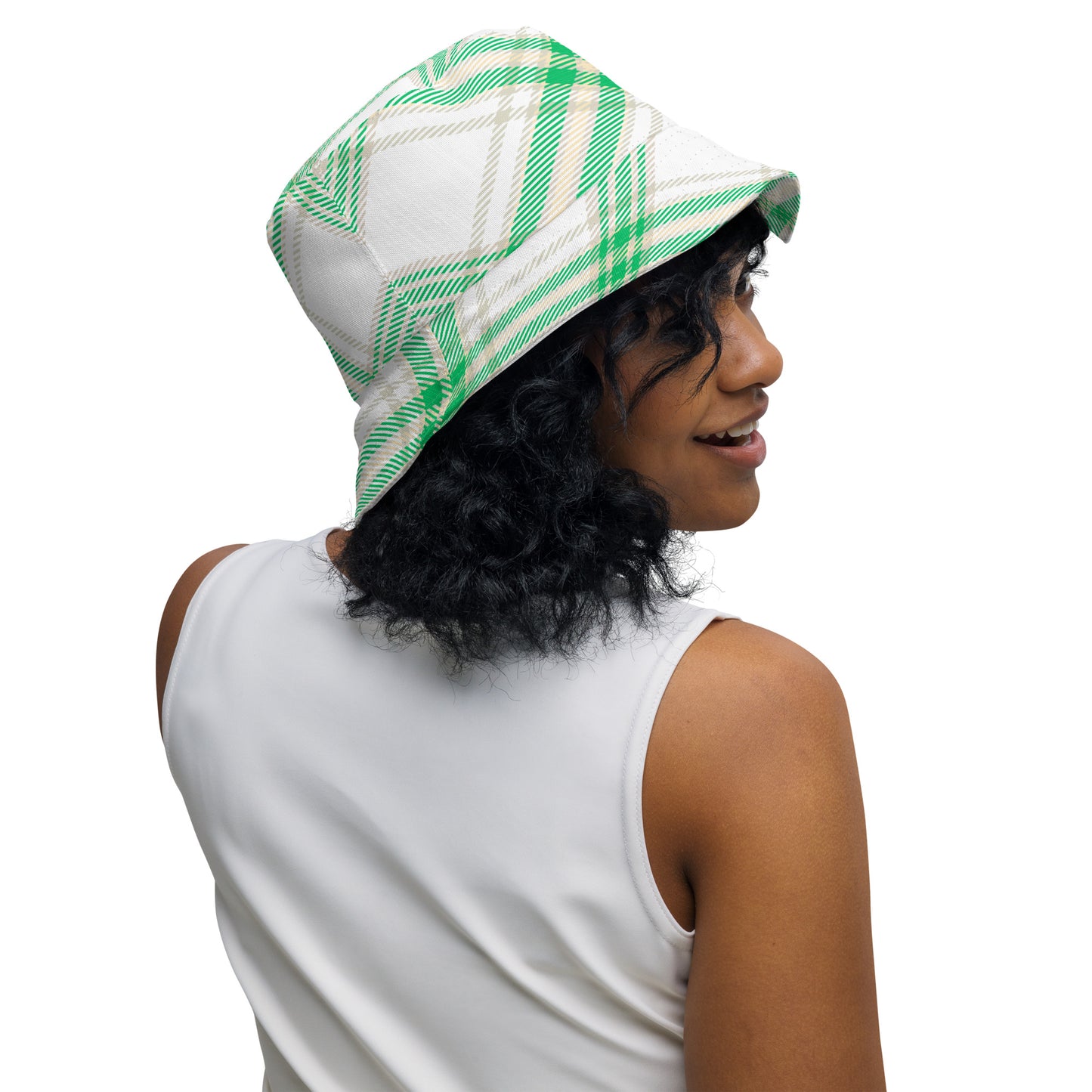 Classic Cool Green and White Plaid Bucket Hat, lioness-love