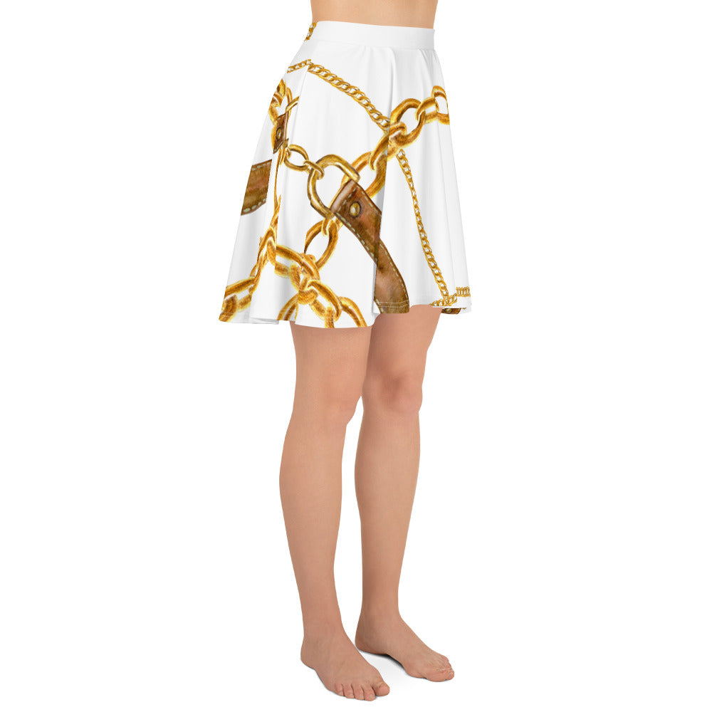 Designer Chain Link Print White Skirt for Women, lioness-love