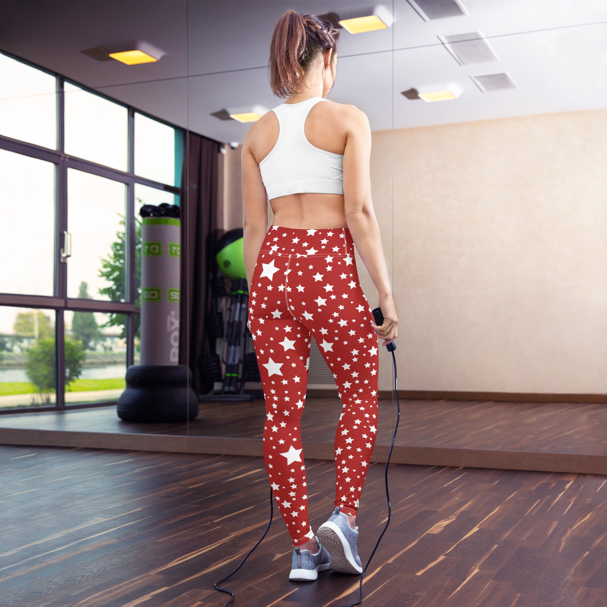 Deep Red and White Yoga Leggings, lioness-love
