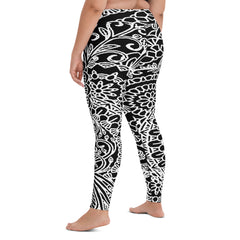 Black and White Floral Yoga Leggings, lioness-love