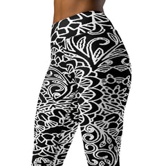 Black and White Floral Yoga Leggings, lioness-love