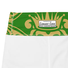Gold and Green Crown Design Yoga Leggings, lioness-love