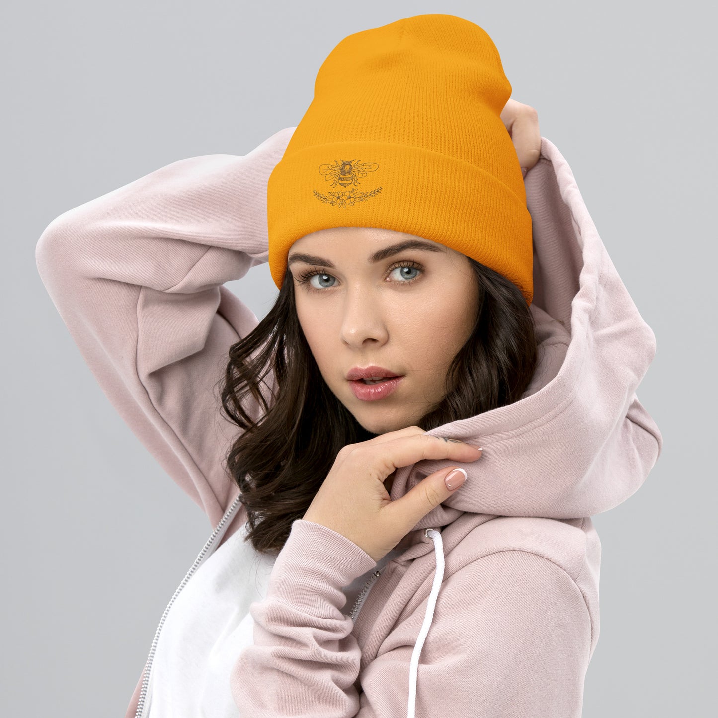 Queen Bee Floral embroidered cuffed beanie