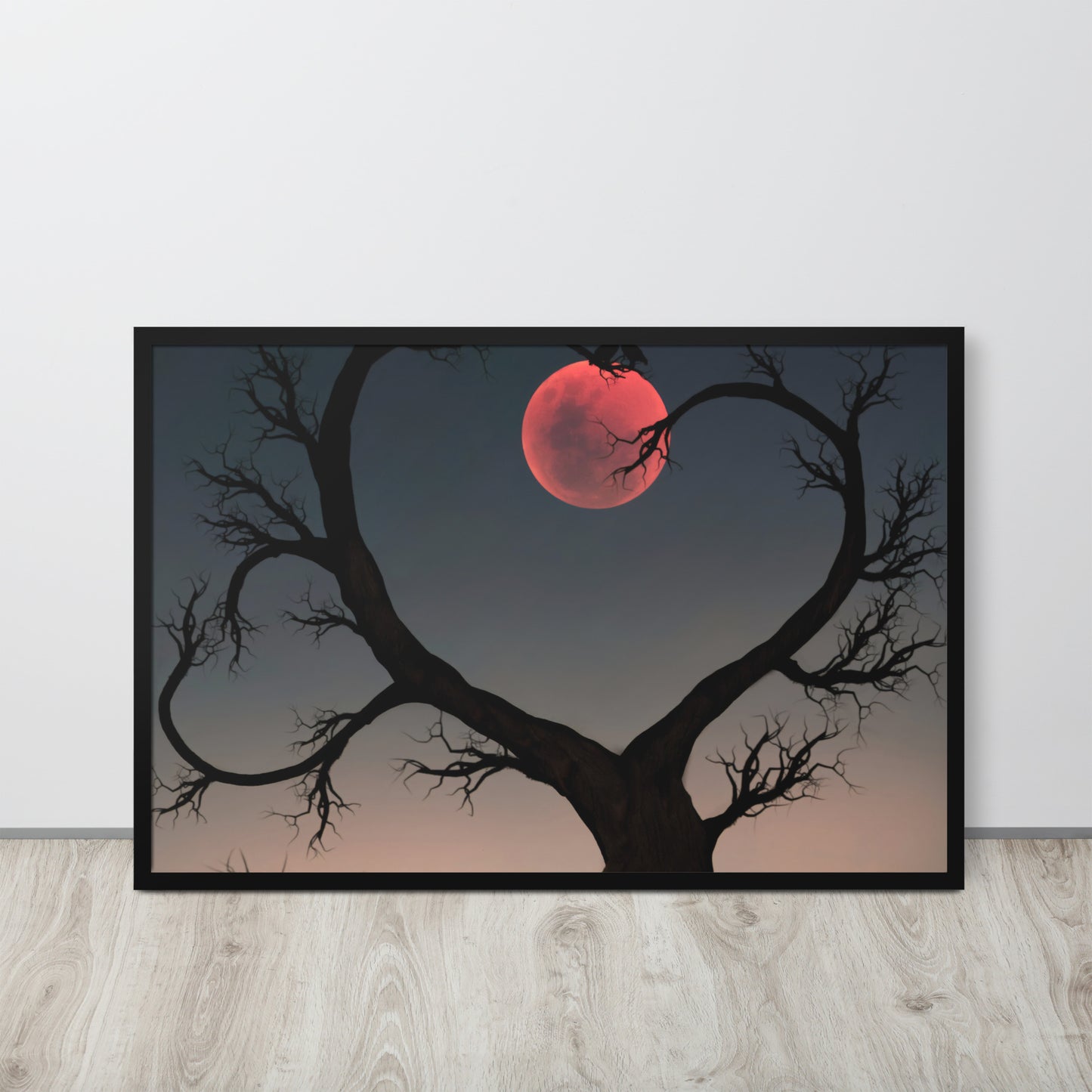 Pink moon and heart tree framed poster