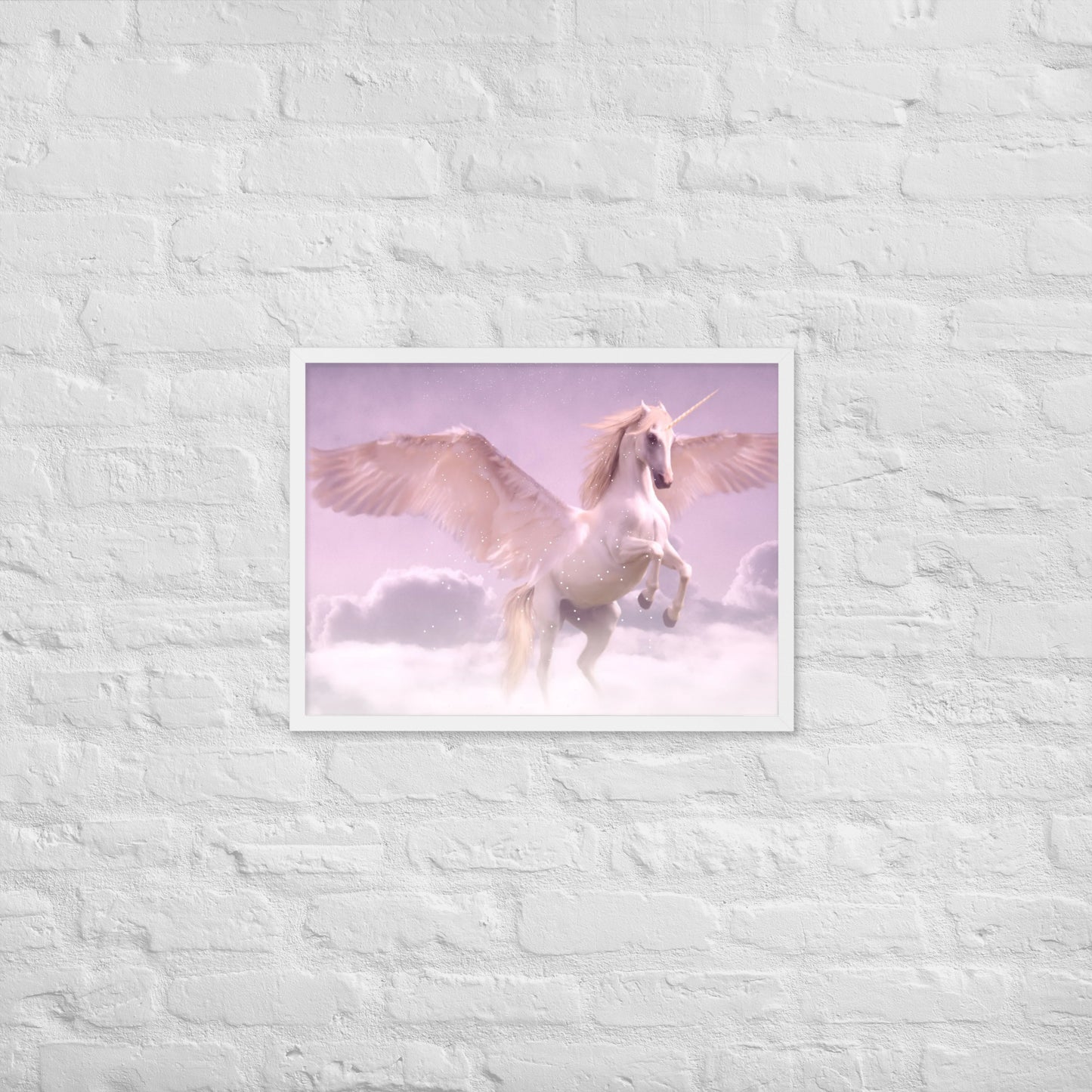 Angelic Unicorn Flying Framed Poster A Magical Touch for Any Room, lioness-love