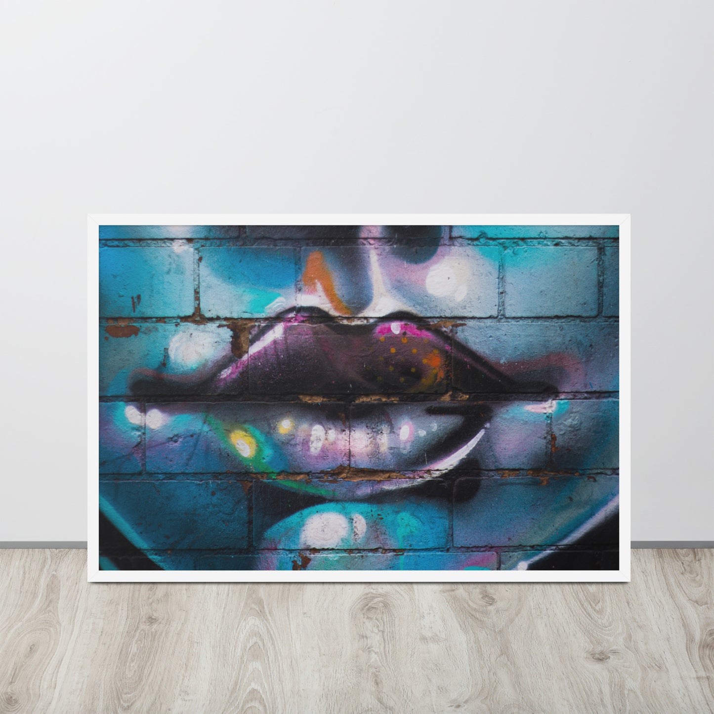 Colorful Graffiti Lips Framed Poster Bold Art with Matte Black Frame, lioness-love