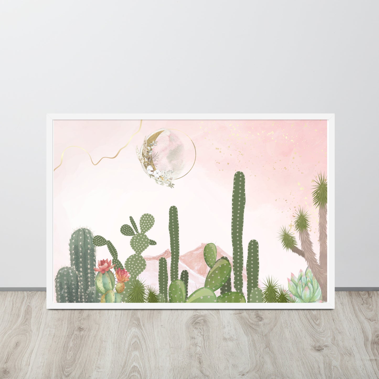 Cactus Under the Pink Moon Framed poster, lioness-love