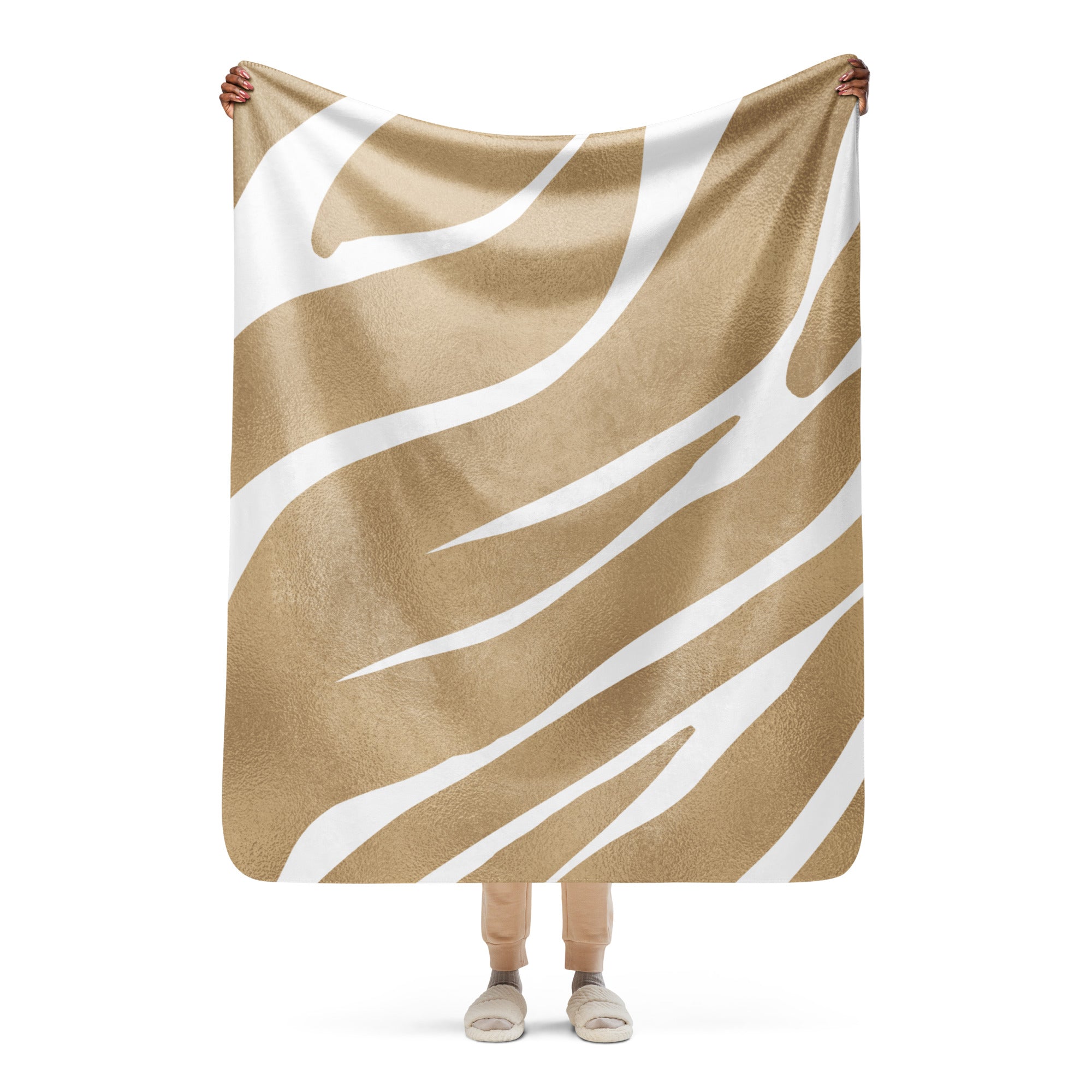 Chic Gold and White Animal Print Sherpa blanket lioness-love