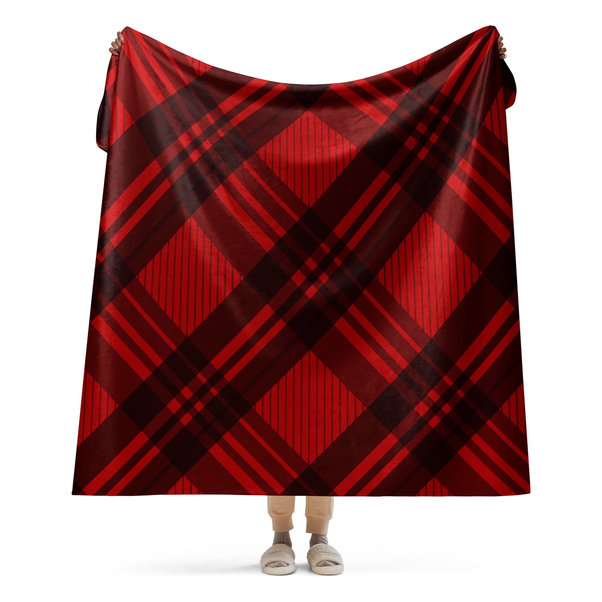Plaid Red and Black Sherpa blanket lioness-love