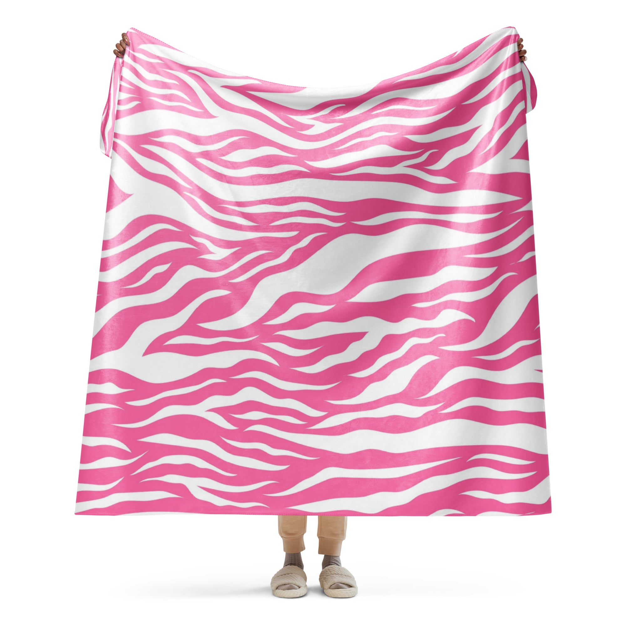 Pink and White Zebra Print Sherpa blanket lioness-love