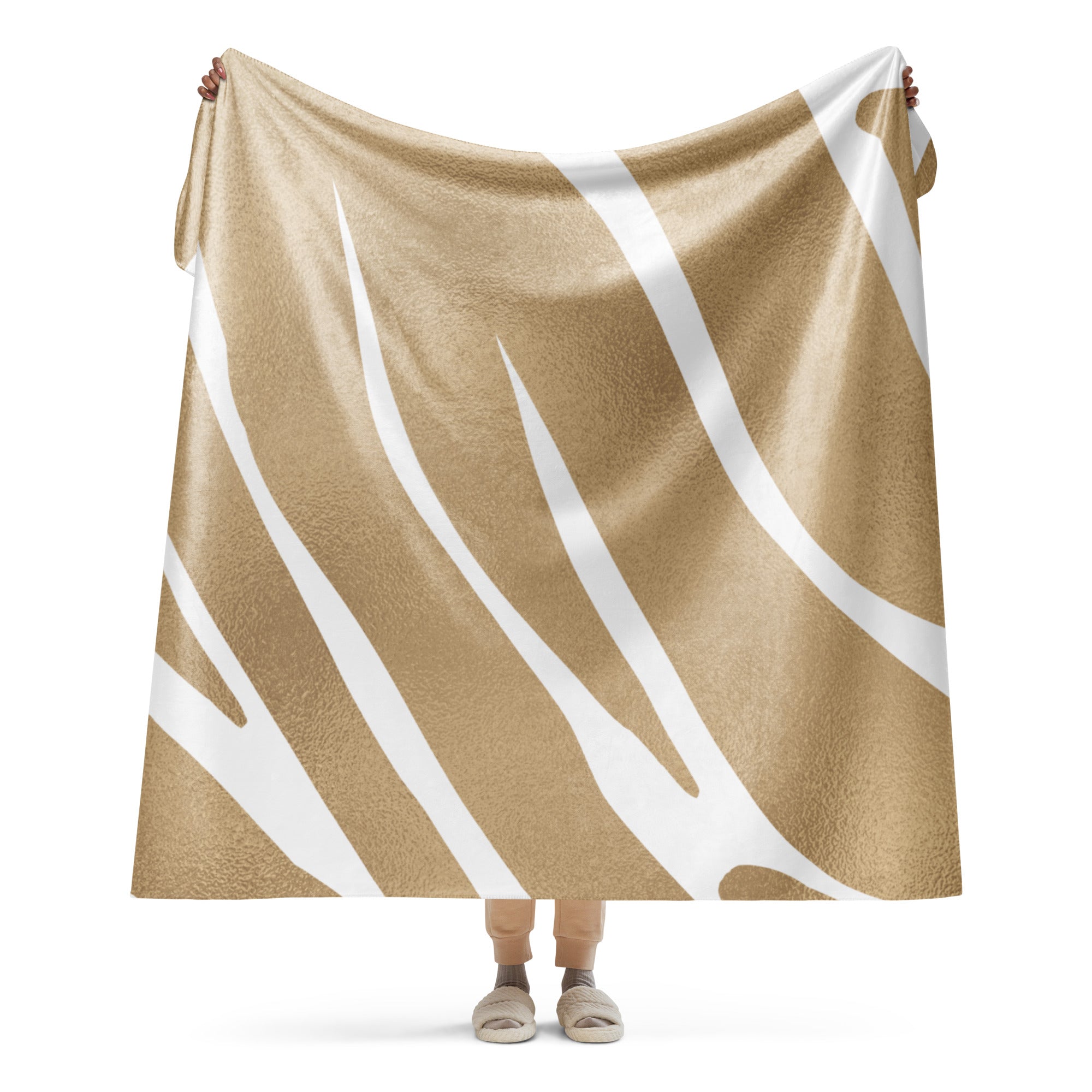 Chic Gold and White Animal Print Sherpa blanket lioness-love
