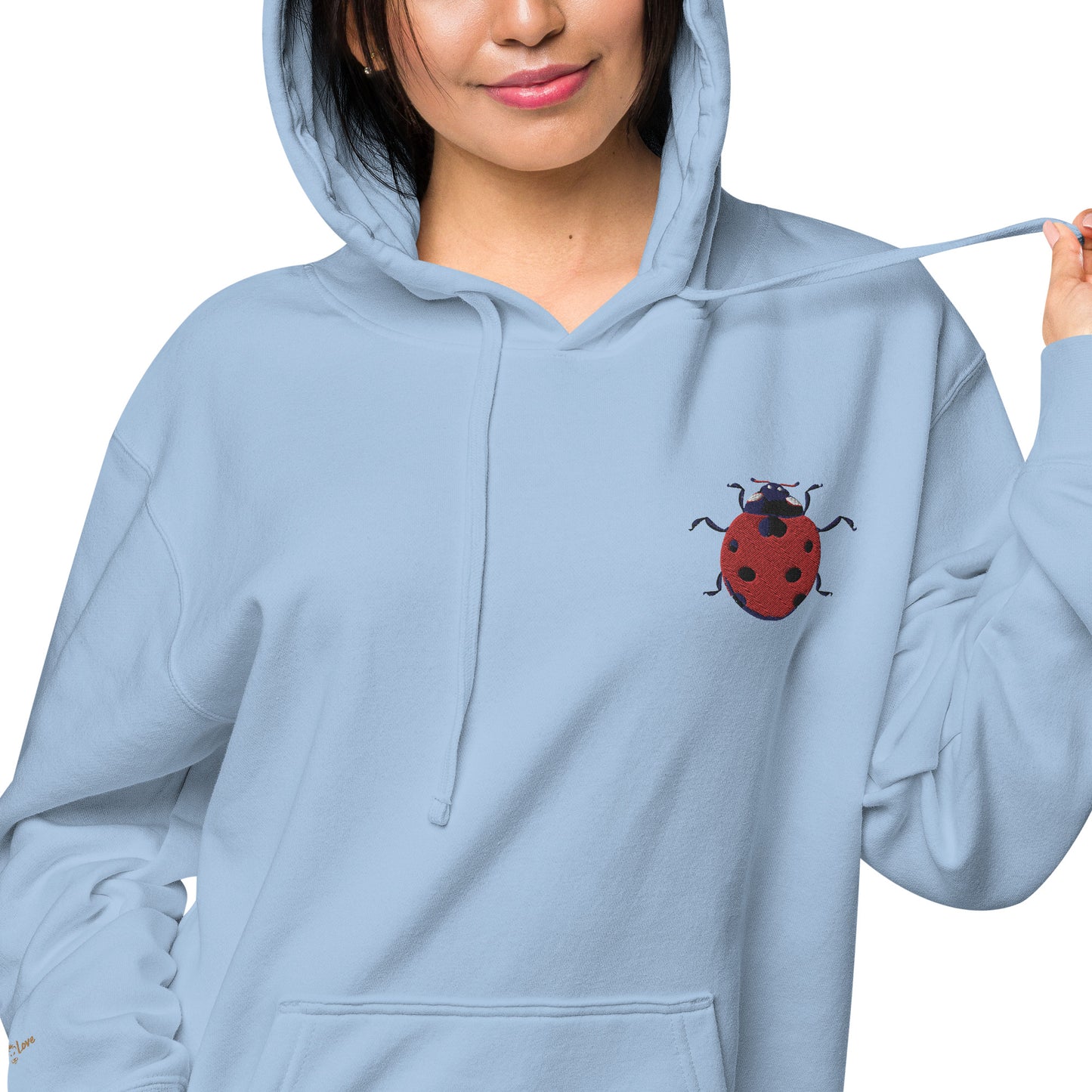 Ladybug Lovers Embroidered Design Unisex Pigment-Dyed Hoodie