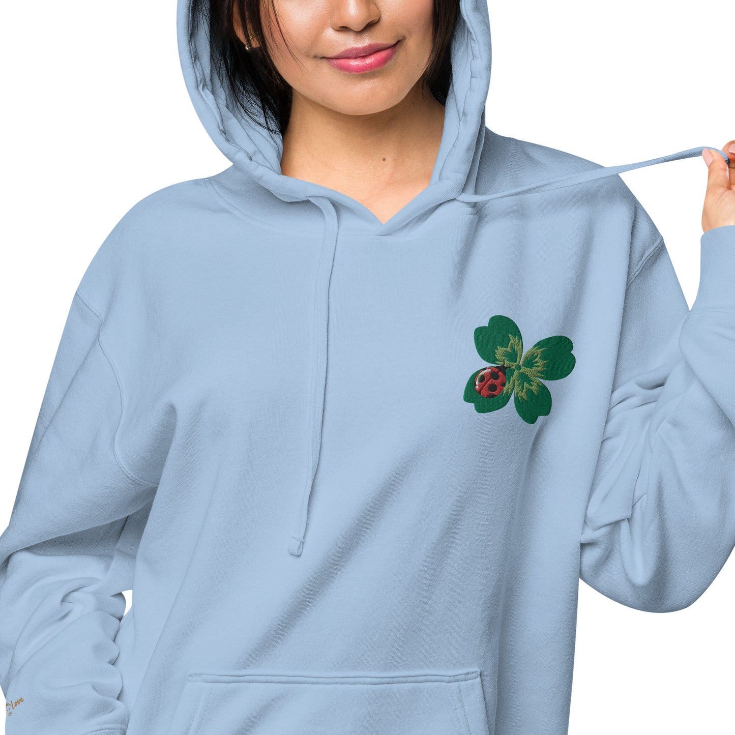 Ladybug Floral Embroidered Design Unisex Pigment-Dyed Hoodie