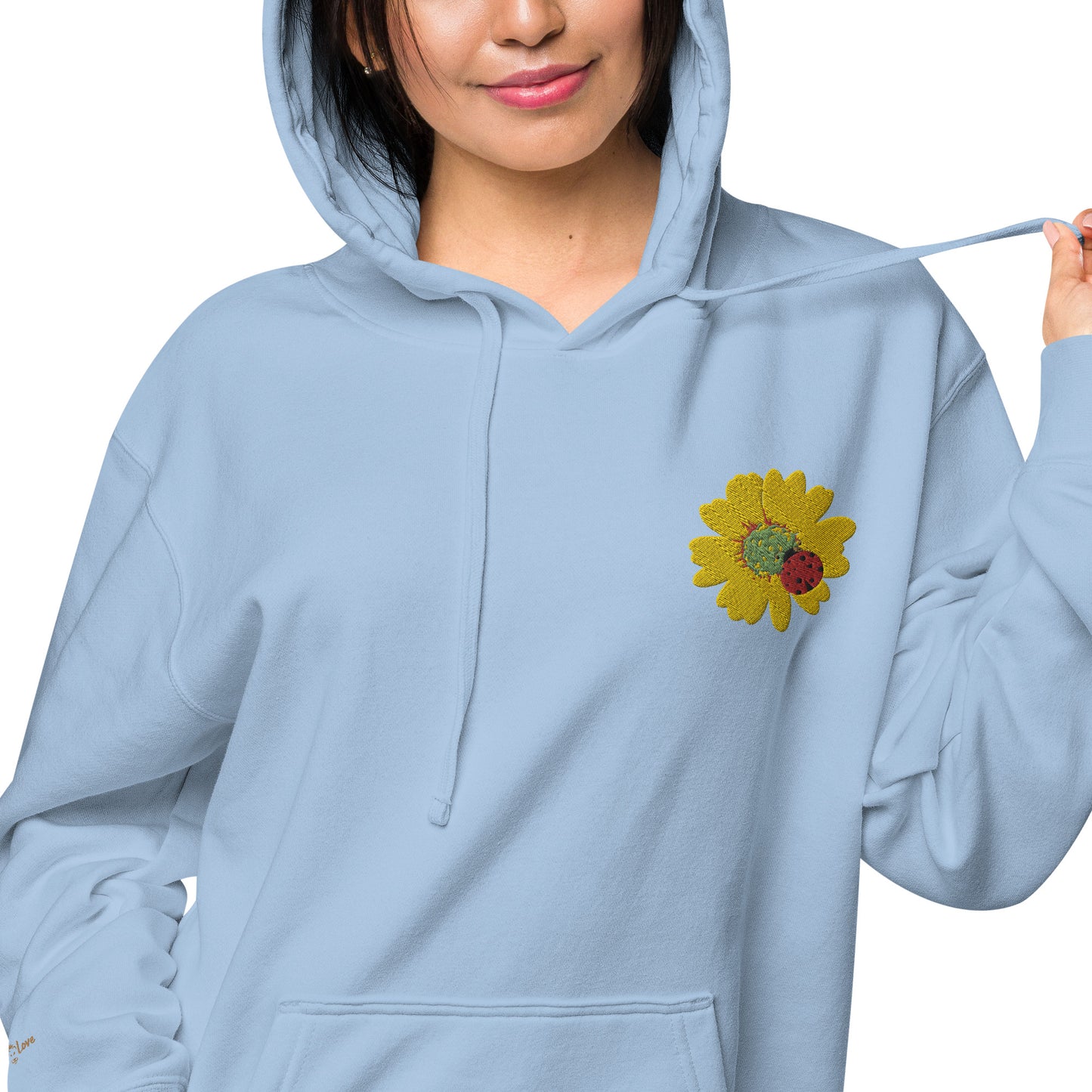 Ladybug Floral Embroidered Design Unisex Pigment-Dyed Hoodie