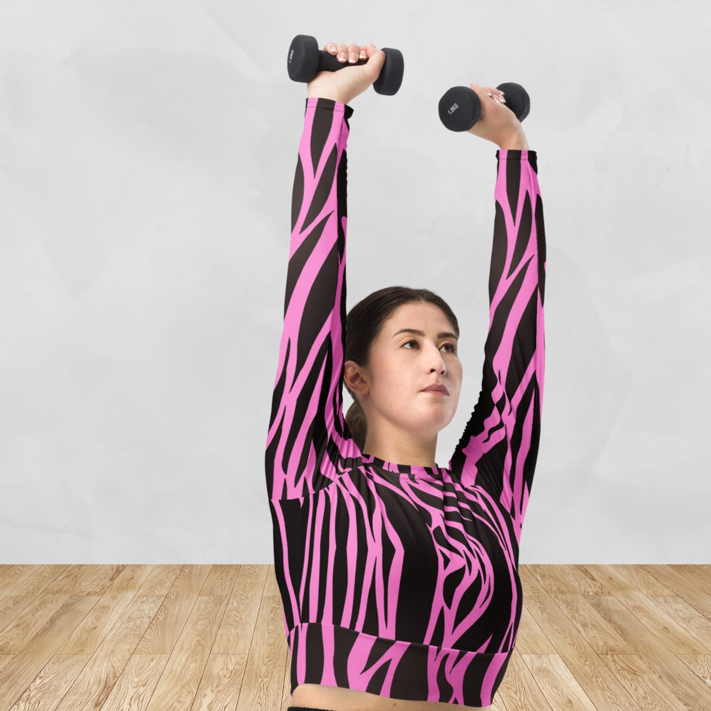 Zebra print long-sleeve crop top for women, lioness-love