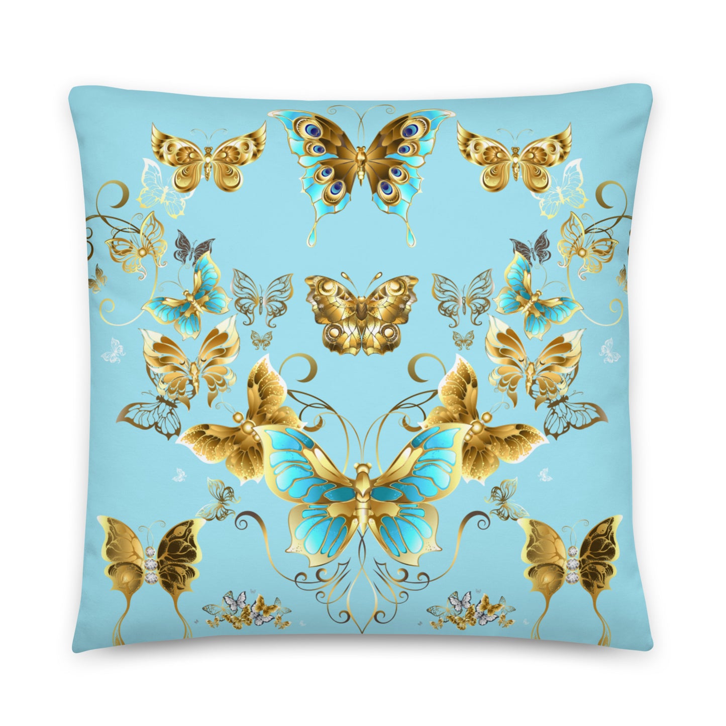 These exquisite cushions feature a stunning design of vibrant butterflies gracefully fluttering across a backdrop of lush foliage.