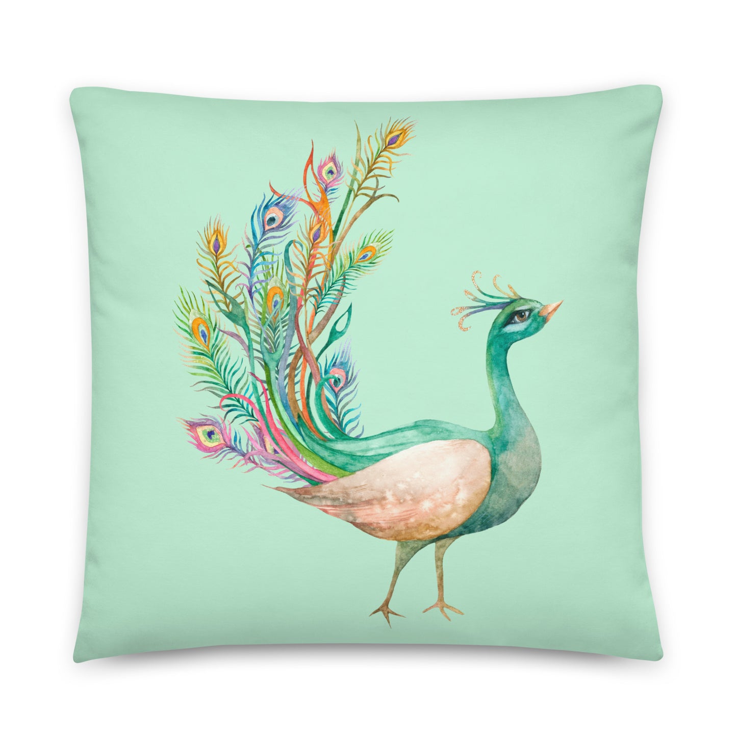 Crafted with attention to detail, this stunning cushion showcases a captivating peacock motif in vibrant hues, meticulously printed on high-quality fabric.