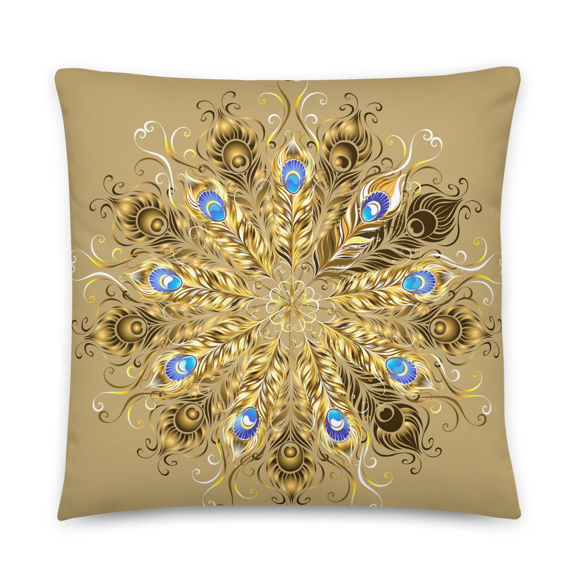 Crafted with utmost precision and attention to detail, this pillow showcases the timeless elegance of peacock feathers in vibrant hues. 