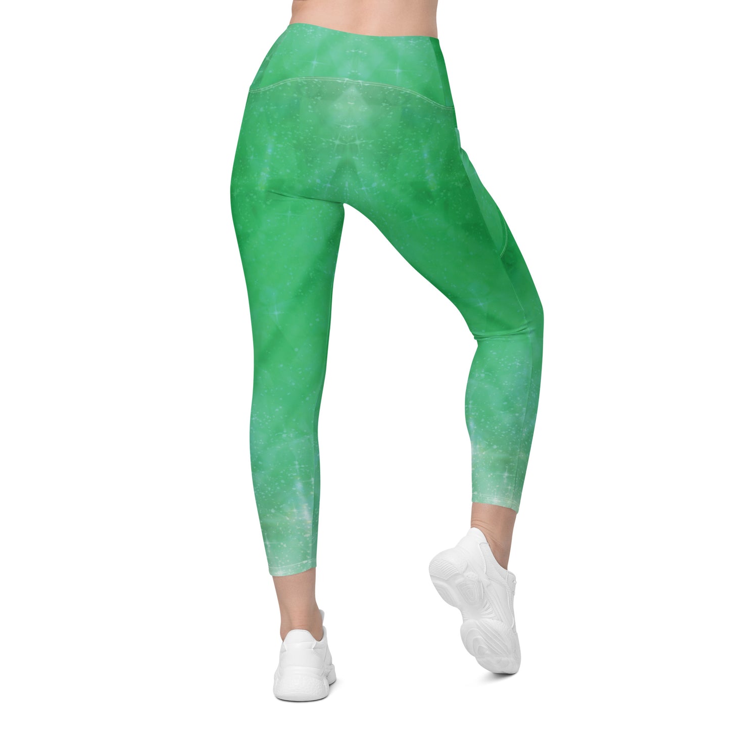 Green Crystal Crossover Leggings with Pockets, lioness-love