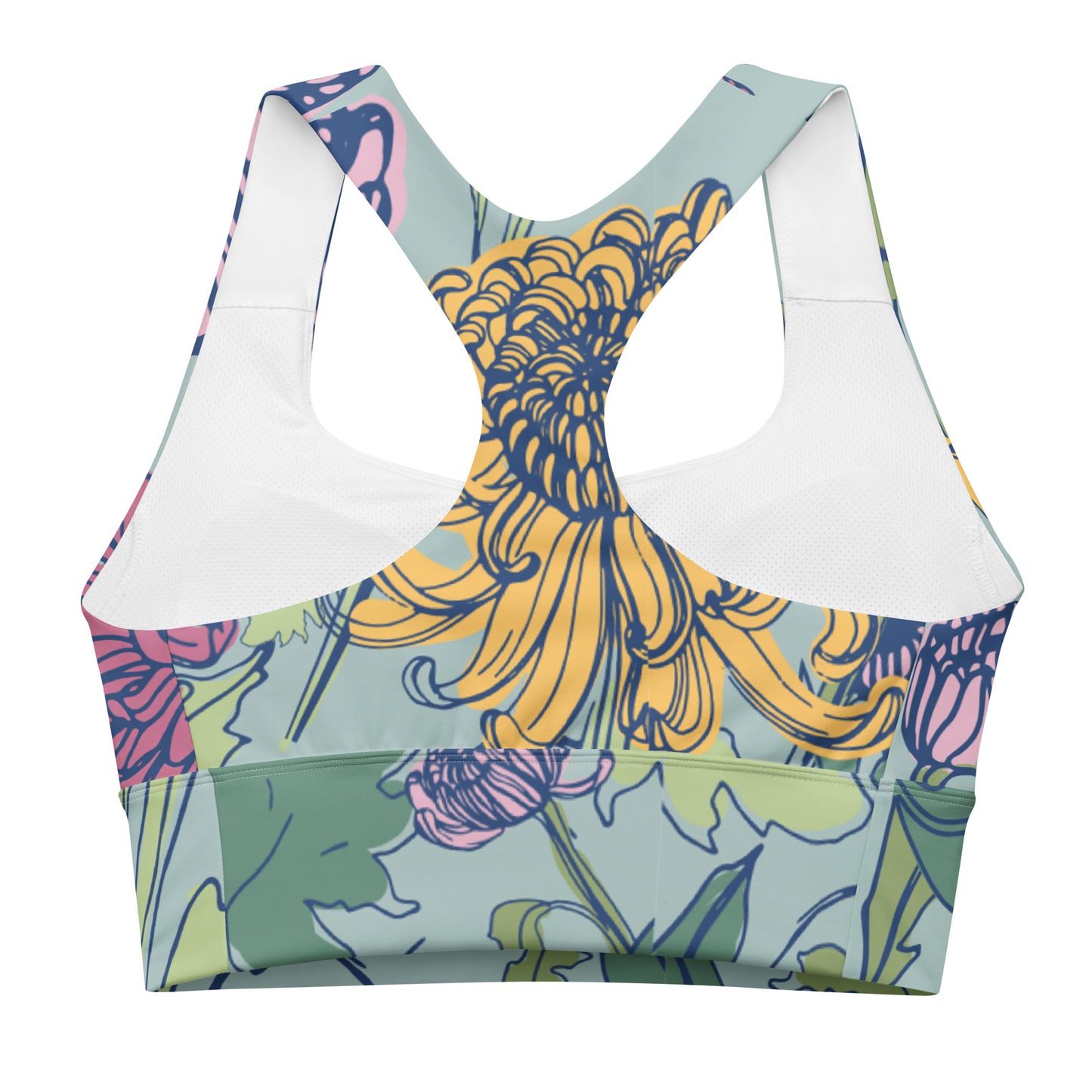 Elevate your workout wardrobe with this eye-catching sports bra featuring a vibrant floral print that adds a touch of femininity to your fitness routine.