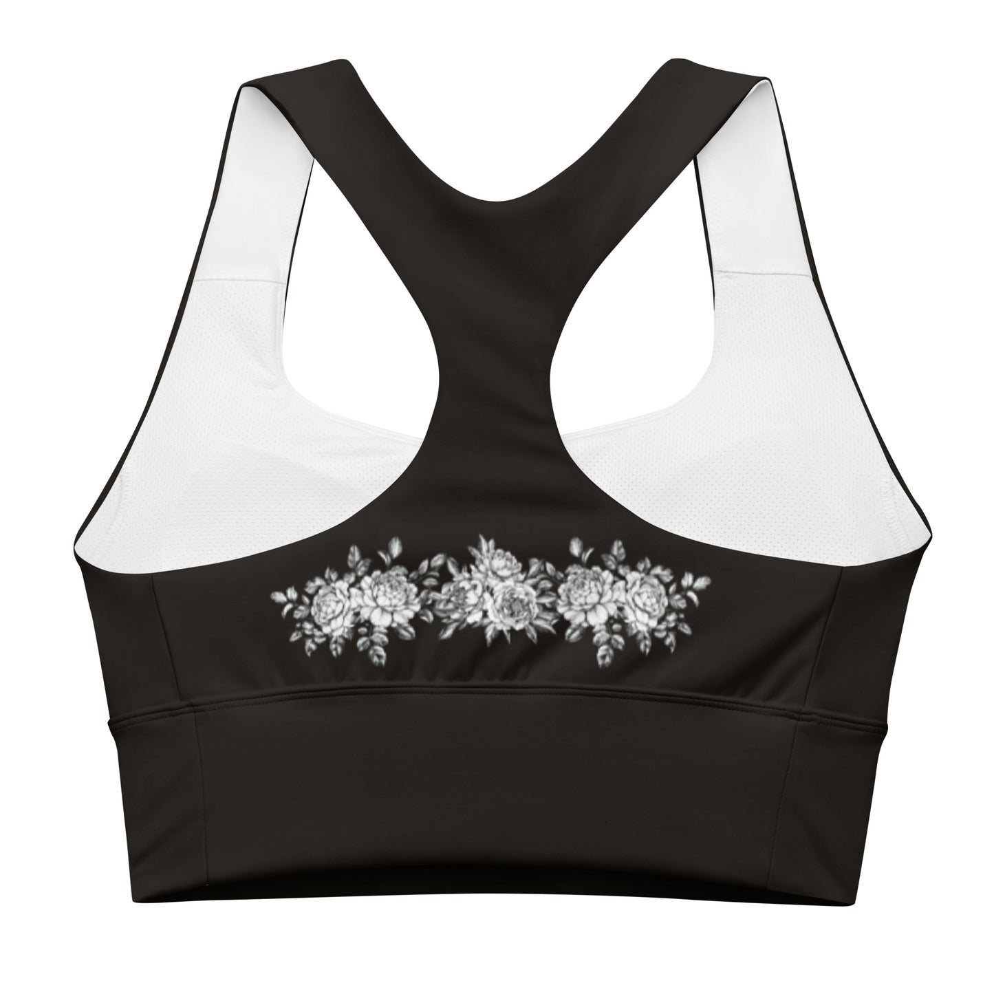 Adorned with a striking floral pattern against a sleek black backdrop, this bra offers a blend of style and support.