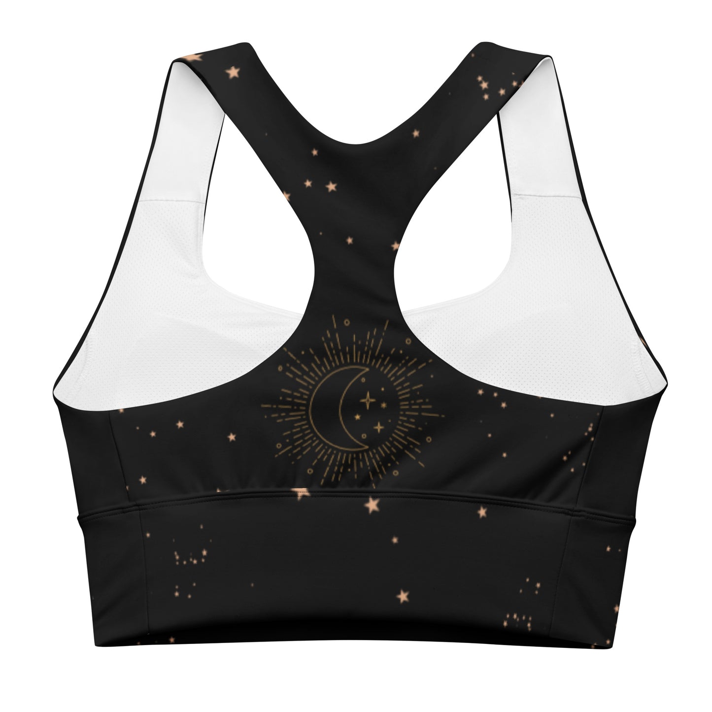 Crafted with a sleek black fabric accented by stunning gold detailing, this sports bra offers both style and support for your workouts.