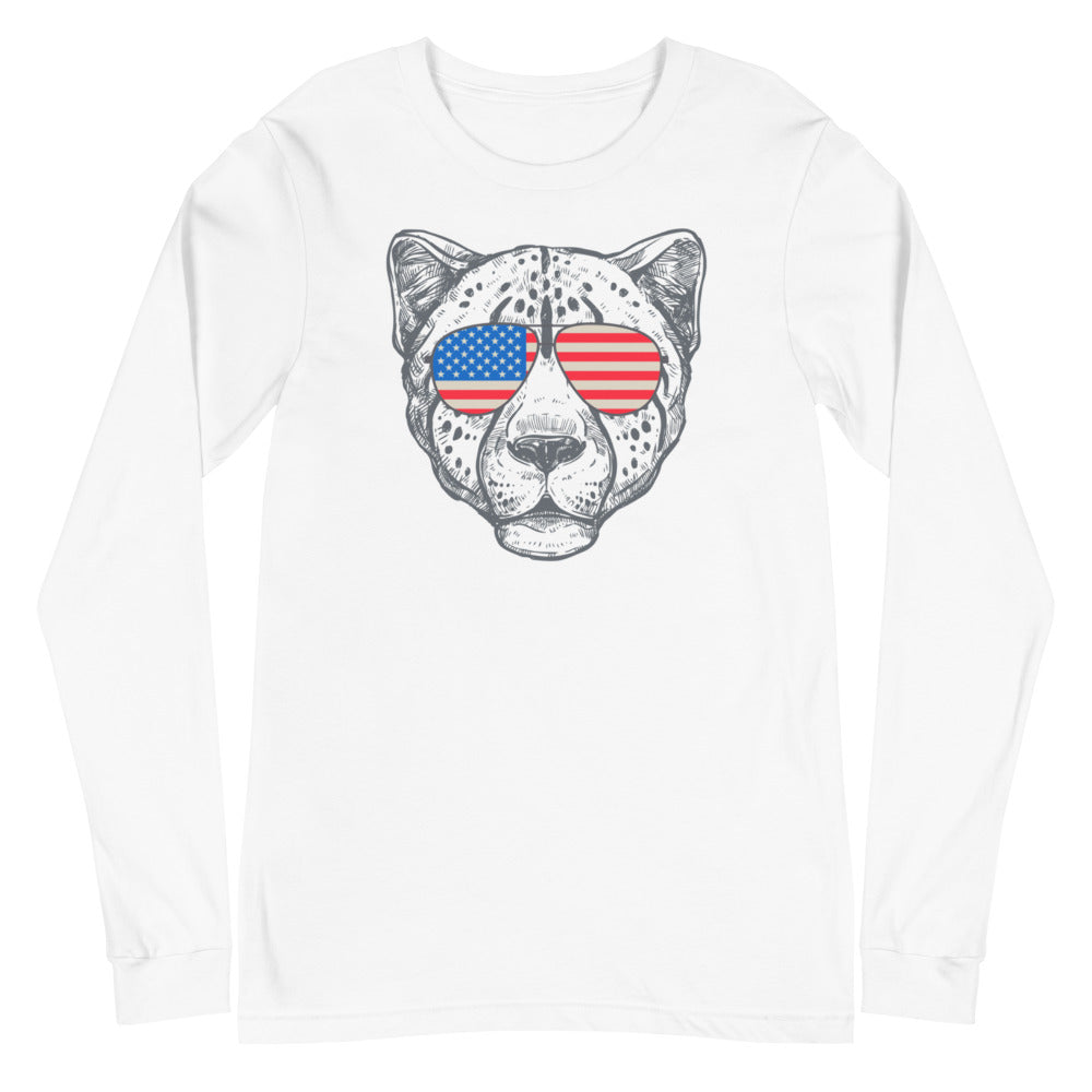 Cheetah Face with USA Flag Sunglasses Patriotic Animal Shirt Full Sleeve Shirt, lioness-love