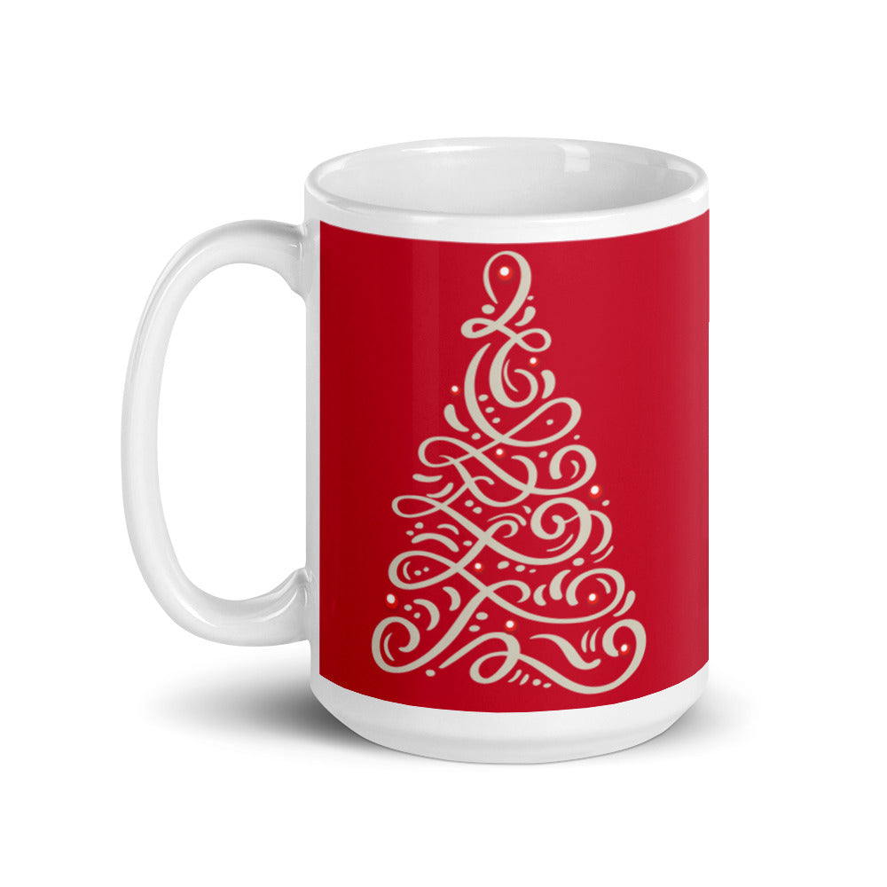 Elegant Christmas Tree Scroll Gift Mug Red, lioness-love