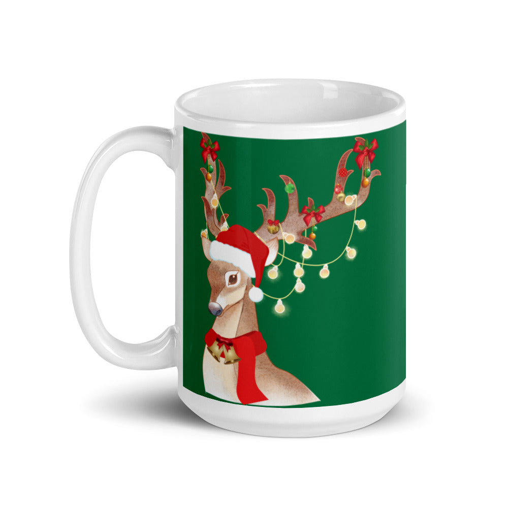 Santas Reindeer Green Collectible Mug, lioness-love