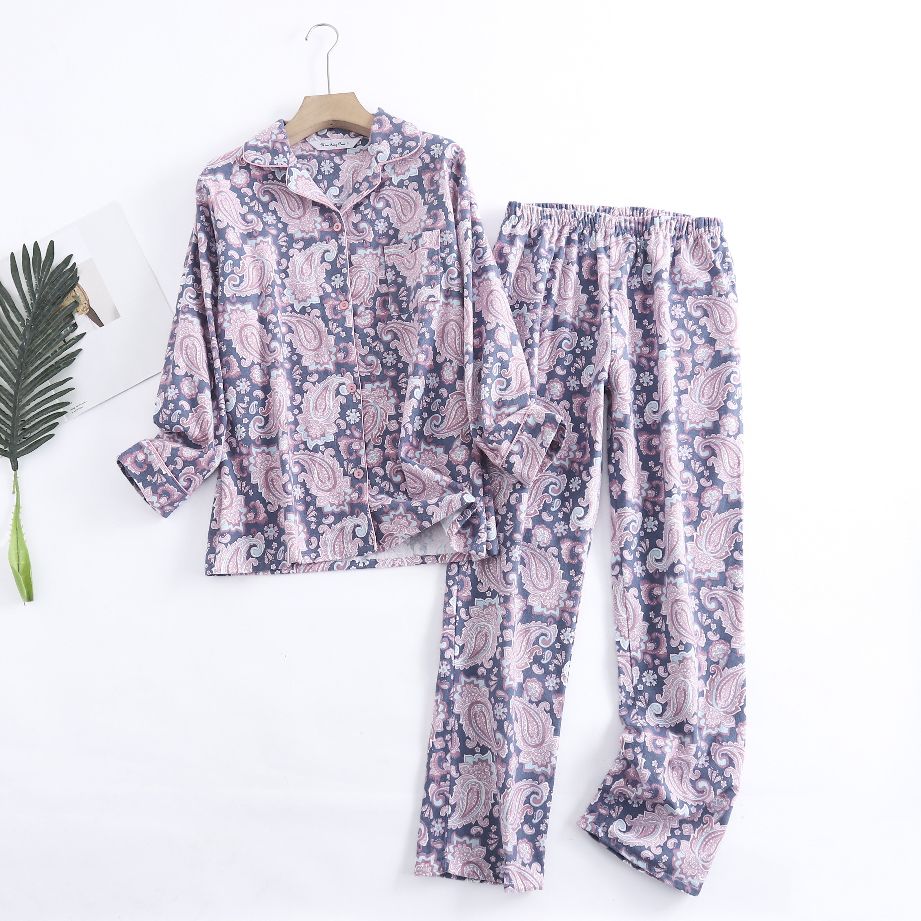 Women's Cotton Simple Pajama Suit Lapel pajamas Long sleeve pajamas Knitted pajamas Modal cotton pajamas night wear