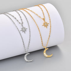 Moon Double Layer Necklace Elegant Clavicle Chain Pendant Jewelry for Her