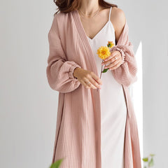 Women's Cotton Gauze Simple Casual Fashion Home Pajamas long sleeve knitted robe fashion pajamas