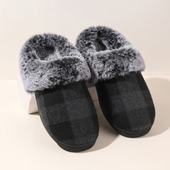 Plaid Fluffy Slippers Fashion Comfortable And Non-slip Cotton Slippers Cozy Footwear Warm Cotton Slippers Unisex cotton Slippers couples cotton footwear