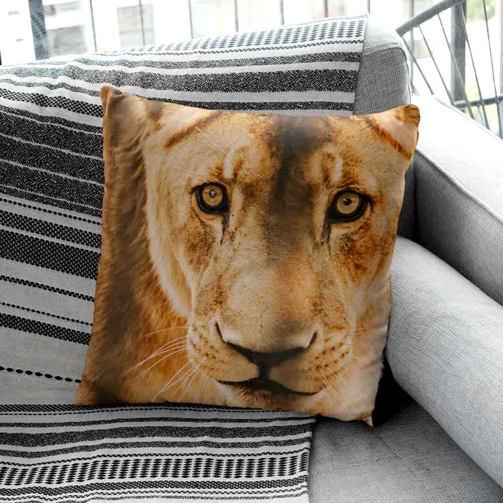High-quality lion face printed pillow cover for wildlife enthusiasts lioness-love.com