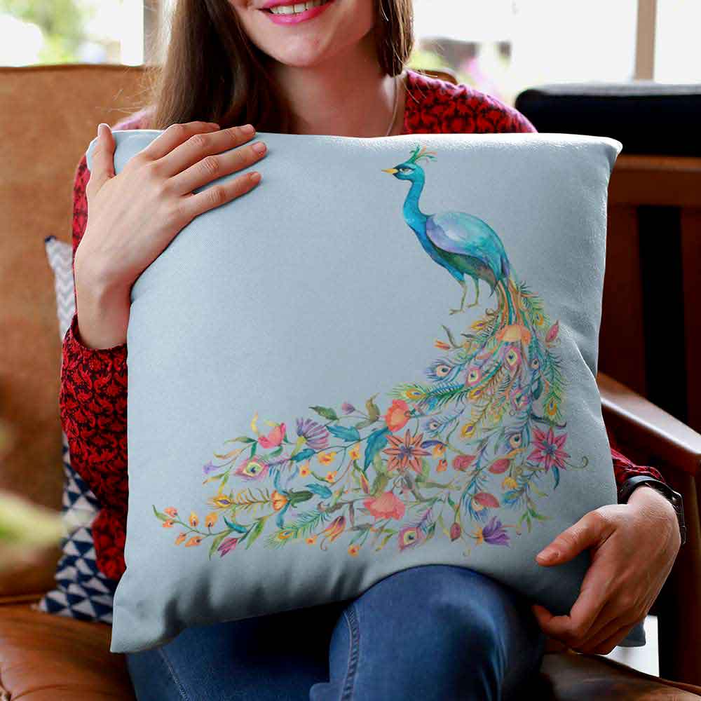 Affordable peacock-inspired cushion cover for a stylish home makeover