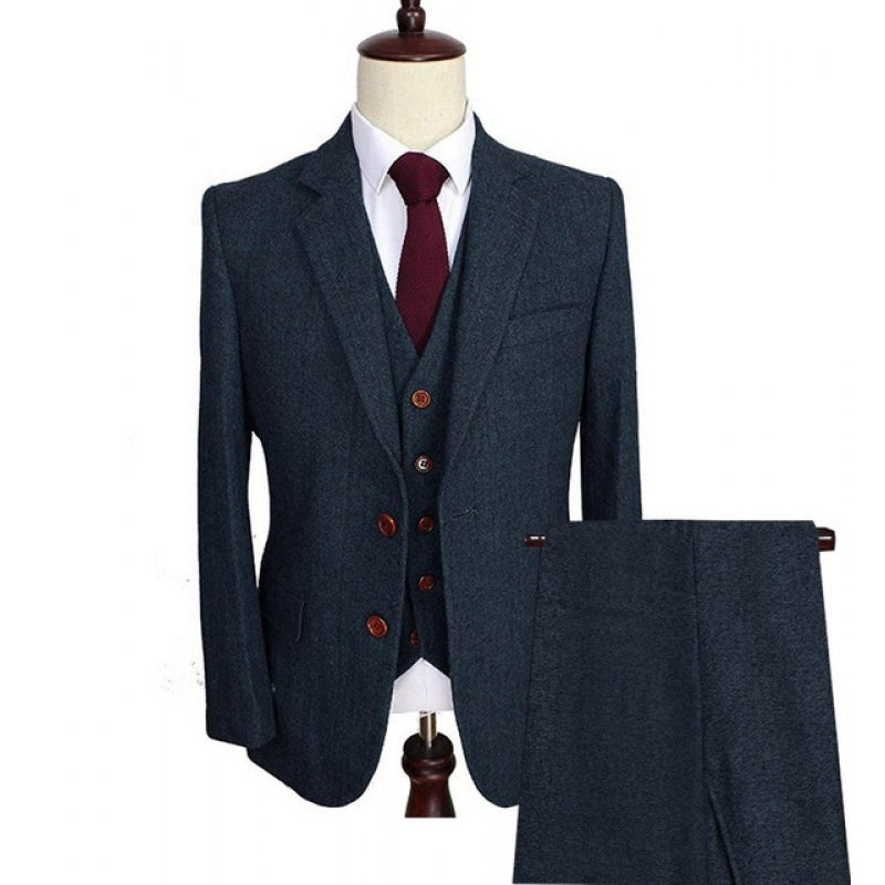 Men's Wool Tweed Formal Lapel suit Men's Herringbone Suits 3 Piece Groom Formal Work Business Tailormade Tuxedos Blazer, Pants & Vest 16