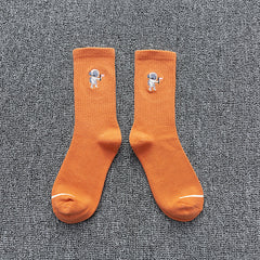 Embroidered cotton socks astronaut all-match socks sports socks