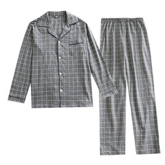 Autumn Plaid Thin Pajamas Long Sleeves Loose Large Size Men's pajamas Lapel pajamas Men nightwear